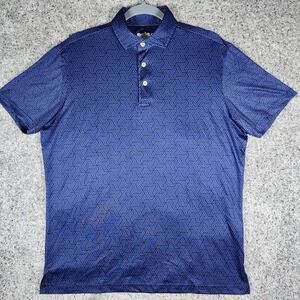 TailorByrd Polo Shirt Mens Medium Blue Geometric Performance Moisture Wick Exc